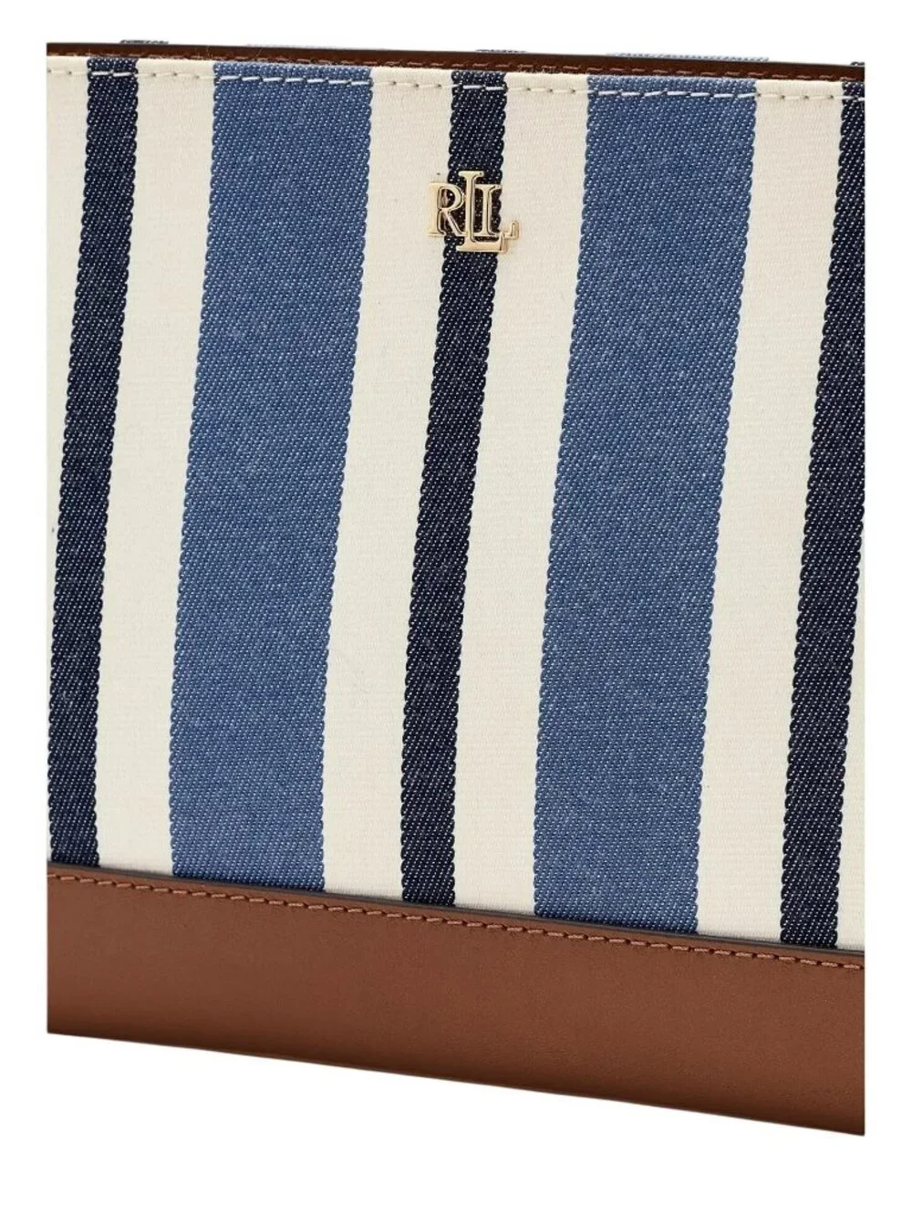 NWT Lauren Ralph Lauren Striped Canvas Leather Pouch Satchel Blue/Tan Size OS